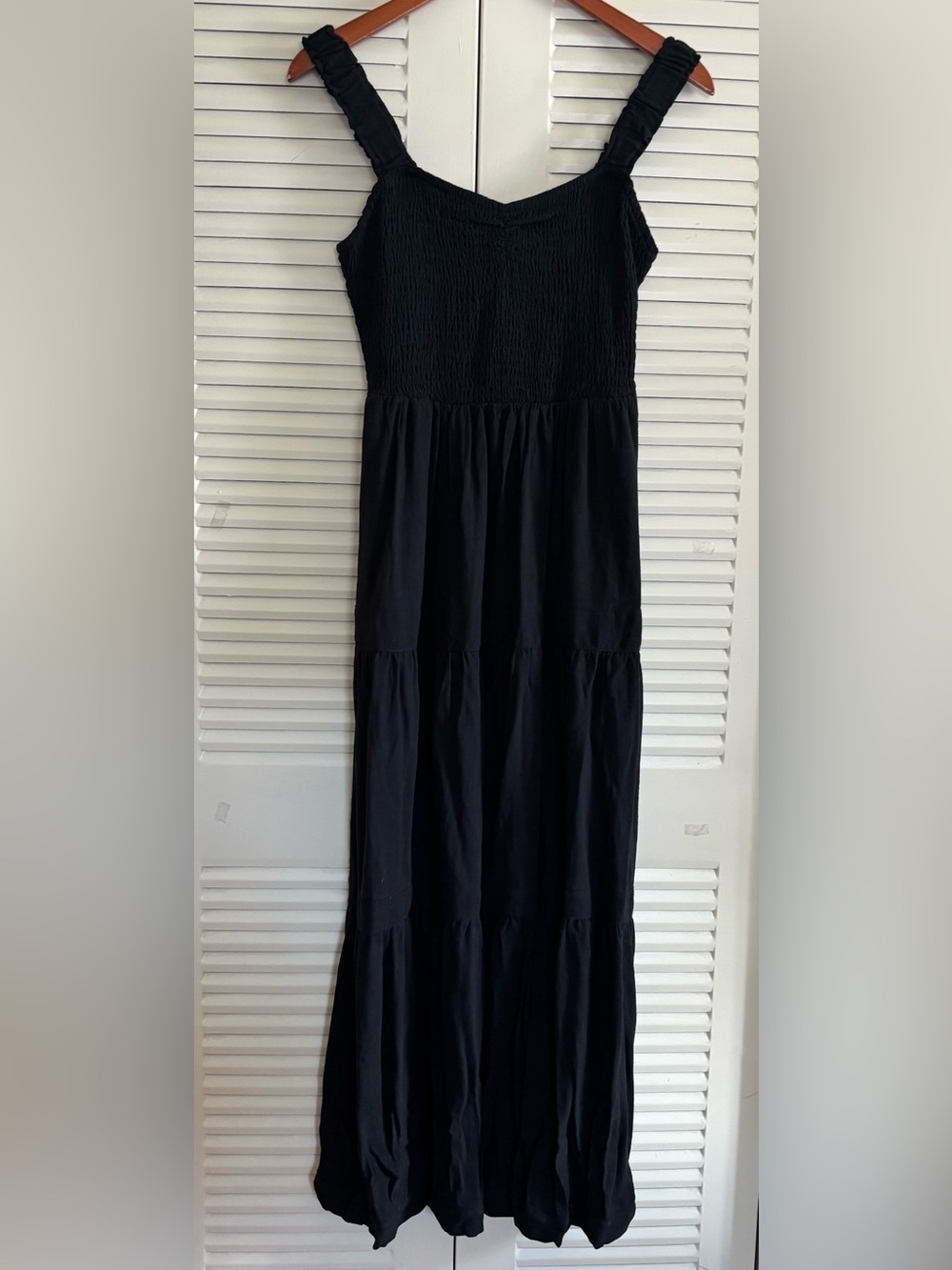 Market & Spruce Black Sweetheart Smocked Strappy Sleeveless Maxi Dress Size S